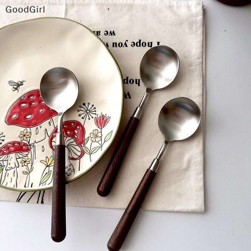[GoodGirl] 1 Chiếc Thép Không Gỉ Giả Tay Cầm Bằng Gỗ Bộ Dao Kéo Bộ Đồ Ăn Kẹp Phương Tây Bộ Đồ Ăn Món Tráng Miệng Thìa Canh VN