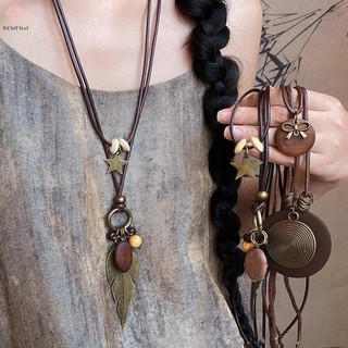 PCWFKef Vintage Boho Kim Loại Vòng Cổ Dành Cho Nữ Cổ Dài Cổ Dây Xích Mặt Dây Chuyền Handmade Tuyên Bố Lớp Trang Sức Phụ Kiện Mới