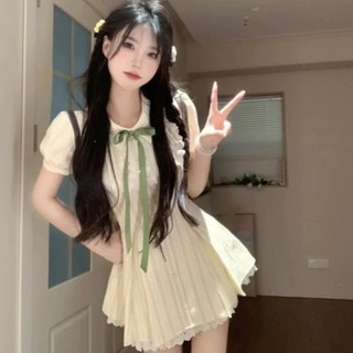 Váy liền tươi tắn ngọt ngào váy hè thiếu nữ váy liền phong cách học đường