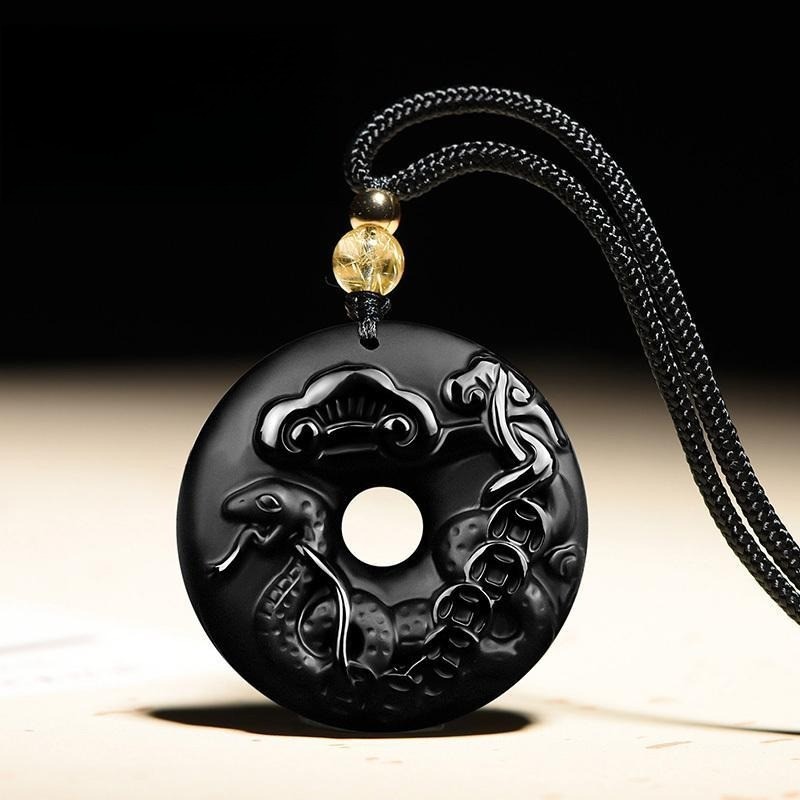 Tự Nhiên Obsidian Cung Hoàng Đạo Khóa An Toàn Mặt Dây Chuyền Nam Nữ Vòng Cổ