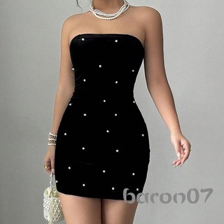 Áo ống nữ Váy quây không tay Slim Fit Mini Đầm dự tiệc mùa hè kèm ngọc trai