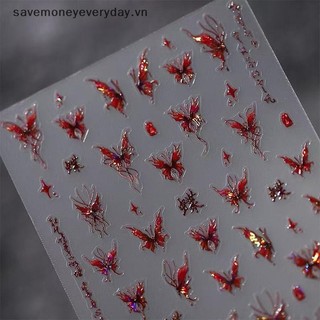 [savemoneyeveryday] Nhãn dán móng tay màu đỏ Đề can thiết kế đèn Flash Phụ kiện trang trí móng tay lập thể tự dính [vn]