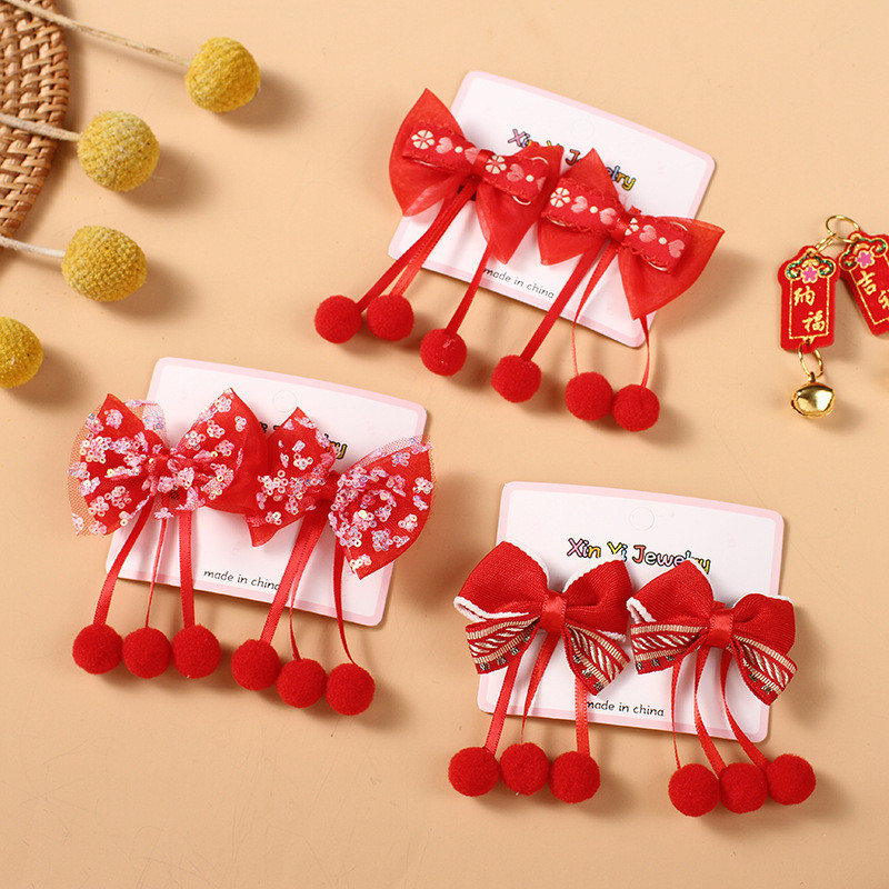 Năm Mới Nơ Lễ Hội Streamer Viền Kẹp Tóc Hanfu Phụ Kiện Tóc Trẻ Em