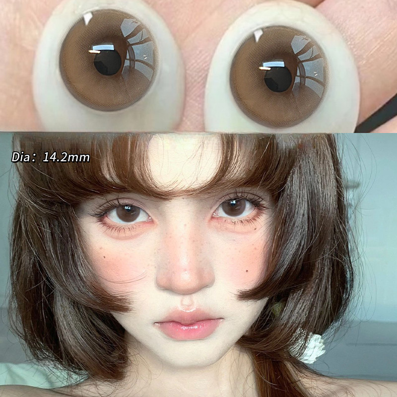 [0.00--6.00] Kính áp tròng Set 2 chiếc Ống kính áp tròng màu xám 14,5mm một năm 0,00---6,00 độ 019