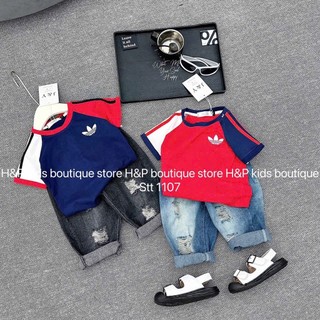 10-27kg Set áo das phối màu mix quần bò dài HP cho bé trai, quần áo bé trai