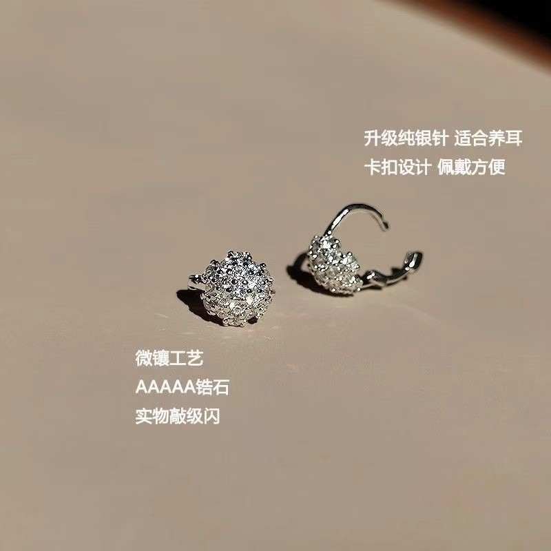 Bông tai s925 bạc cao cấp, full kim cương, thiết kế xương tai, ánh sáng sang trọng, khóa ngủ miễn phí