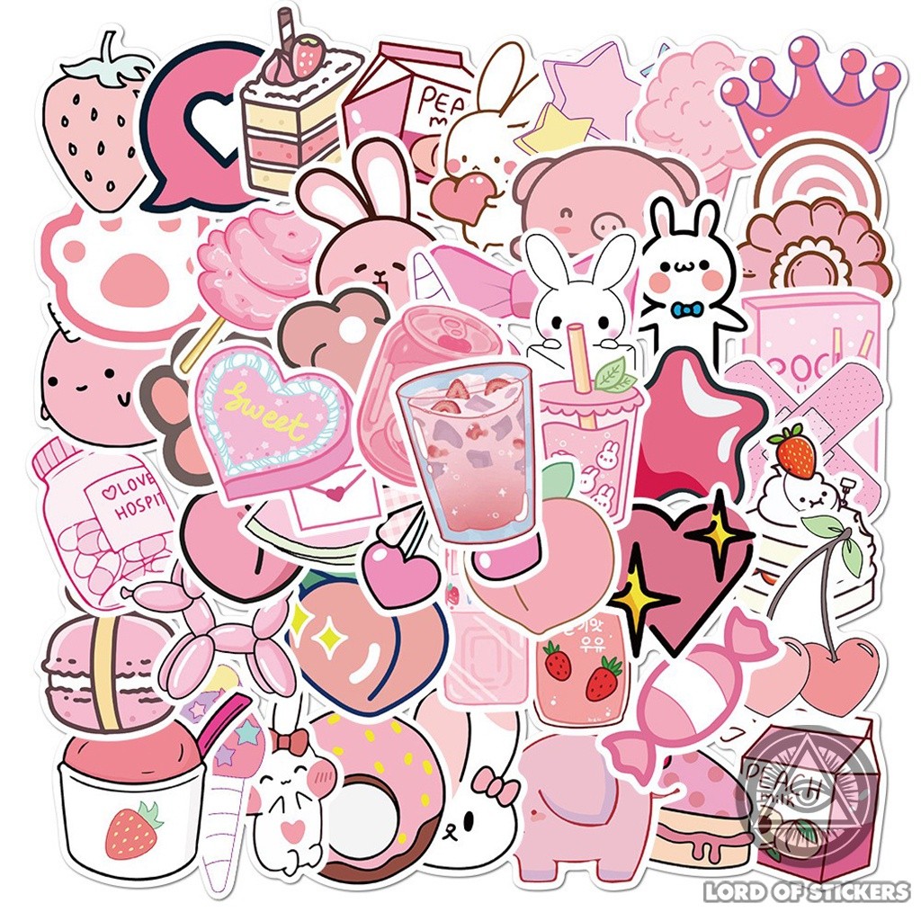 50 Hình Dán Sticker Họa Tiết Graffiti Màu Hồng Cute