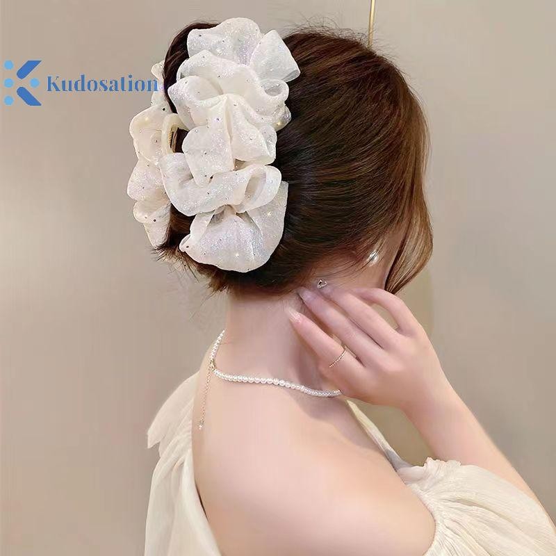 Kudosation Lưới Ngọt Ngào Tuyn Nơ Lớn Vuốt Tóc Kẹp Dành Cho Nữ Thanh Lịch Nơ Đuôi Ngựa Kẹp Mũ Đội Đầu Phụ Kiện Hai Mặt Kẹp