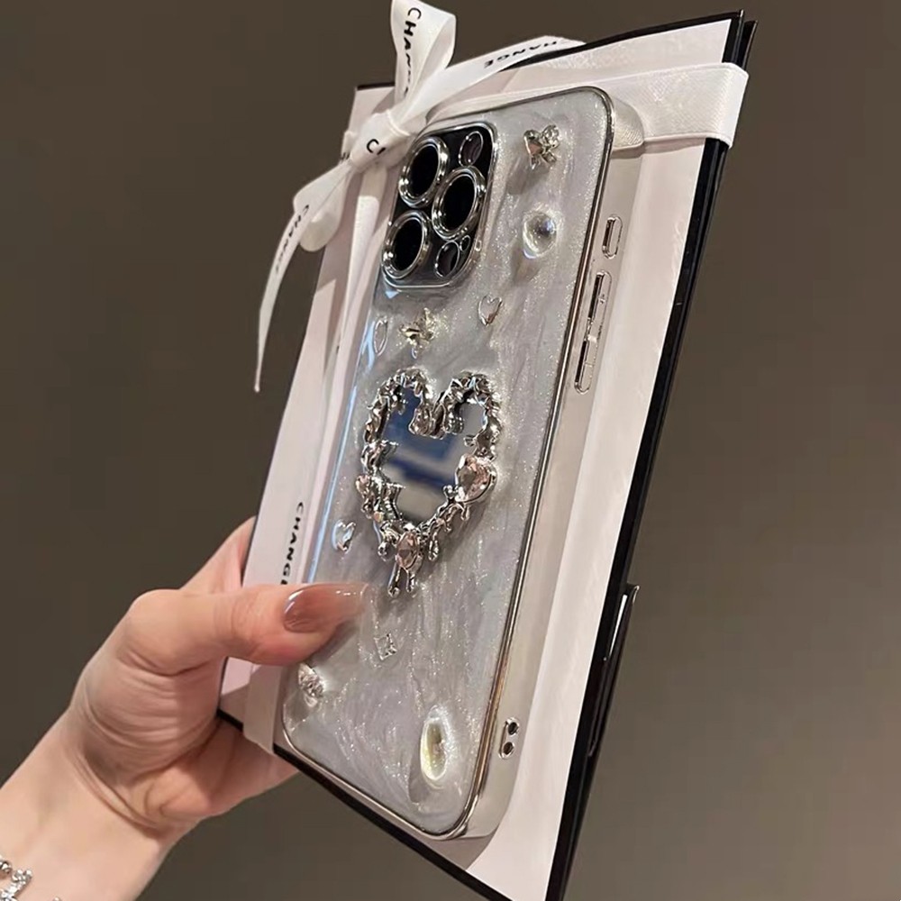 Ốp Điện Thoại Nhựa Mạ Kim Cương Trái Tim Tình Yêu Cho iPhone 17 Pro Max 17 Air 16 Plus 15 Pro Max 14 15 13 12 Pro Max 11 Vỏ Bảo Vệ Chống Sốc