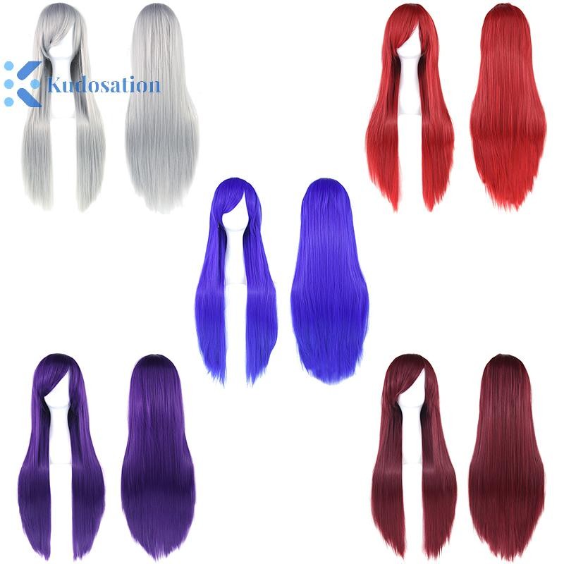 Kudosation Đa Năng Tổng Hợp Nhiều Màu Sắc Dài Thẳng Cosplay Tóc Giả Tự Nhiên 80cm Phần Mở Rộng Tóc Gothic Hóa Trang Đảng Kiểu Tóc