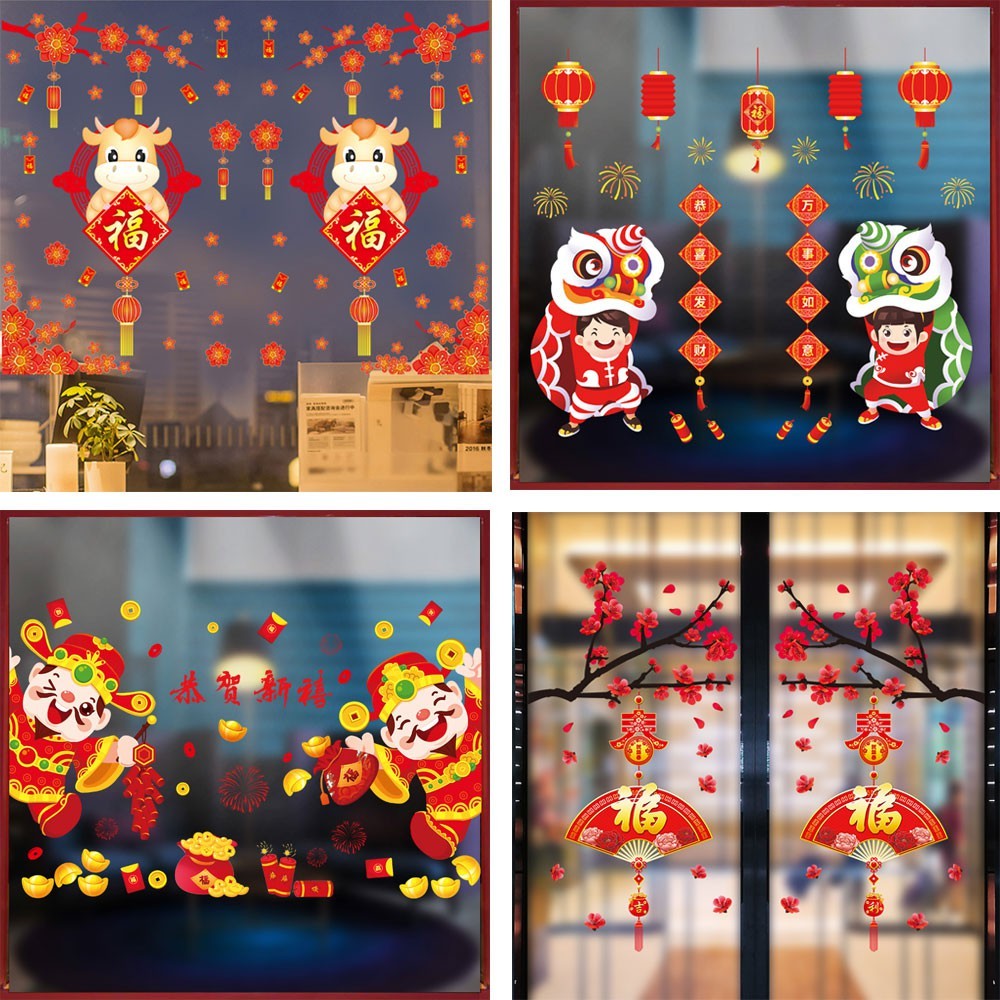 Decal trang trí kính ngày tết Hoa Mai, Hoa Đào, Con Trâu, Ông Lân Câu ...
