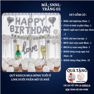 Trang trí sinh nhật cho bé trai bé gái tại nhà ,Set trang trí sinh nhật người lớn màu trắng đen SNNL-TRẮNG 01