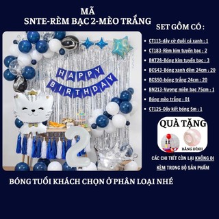 Set Bóng Trang Trí Sinh Nhật Tuổi Meo,tuổi Mão, thôi nôi, 12 con giáp cho bé gái - bé trai SNTE-RÈM BẠC 2-MÈO TRẮNG