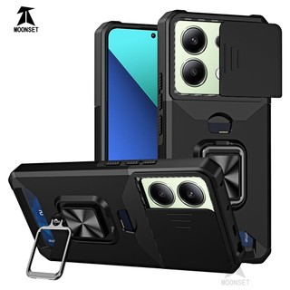 Dành Cho Redmi Note 13 4G Ốp Lưng Có Trượt Camera Bao Đựng Thẻ Vòng Chân Đế Chịu Lực Bảo Vệ Mỏng Bao Da