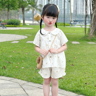 [8-26kg] Set Bộ Hè Xô Linen Xịn Cộc Tay Mềm Cho Bé Gái Đi Học Đi Chơi- Trắng Tim Nâu