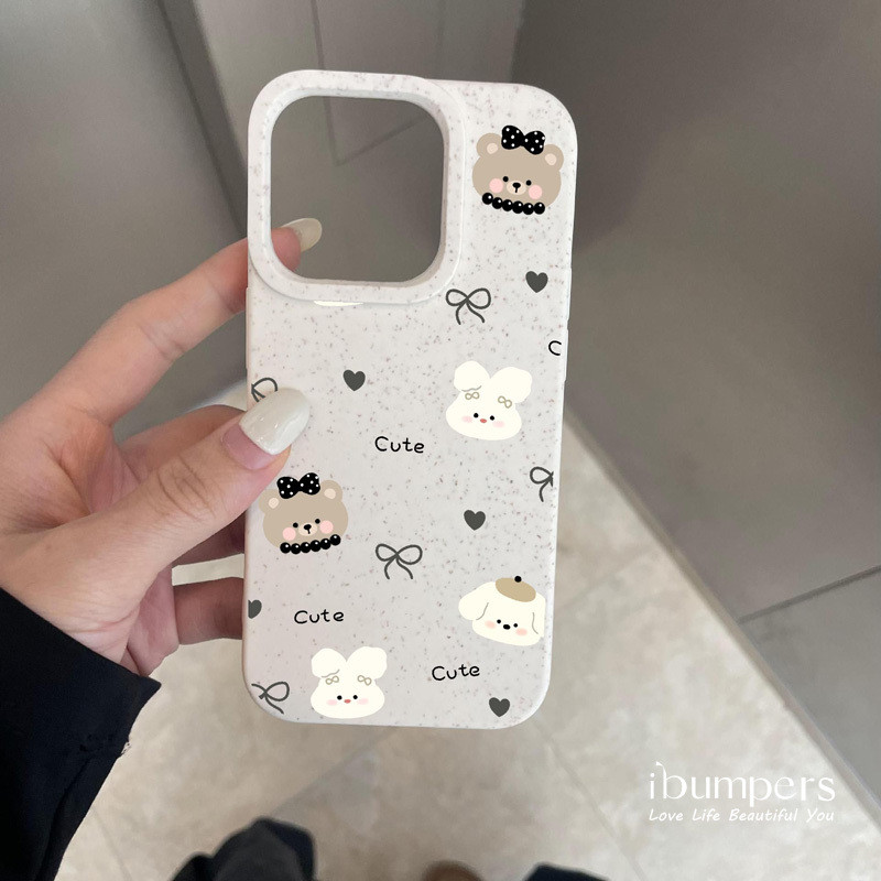 ibumpers Ốp Điện Thoại iPhone Họa Tiết Động Vật Nơ Vui Nhộn Đơn Giản Cho IPhone 16 15 14 12 13 11 Pro Max IP 7 8 Plus X XS XR Ốp Lưng Ống Hút Lúa Mì Phân Hủy Thân Thiện Với Môi Trường