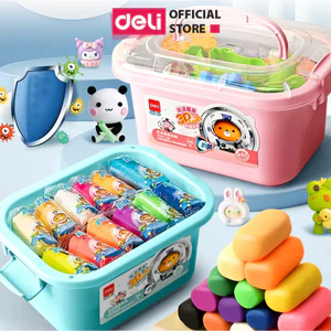 Bộ đất nặn 3D Deli 12/24 màu - Đất sét an toàn, không dính tay, màu sắc tươi sáng, bộ đồ chơi kèm phụ kiện khuôn