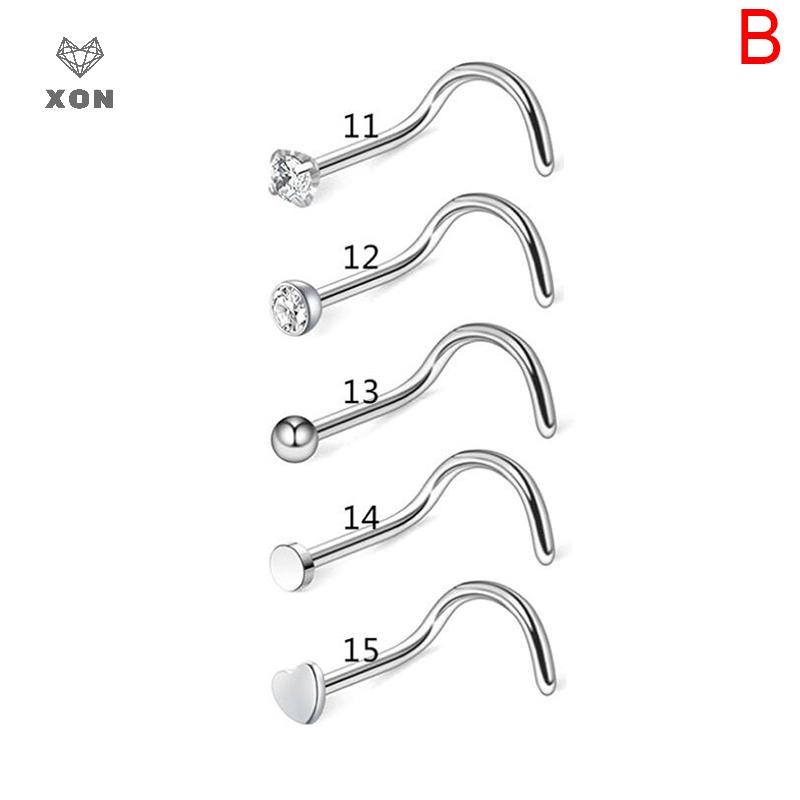 XON Bộ Khuyên Mũi Thẳng / Cong Chữ L Bằng Thép Không Gỉ 20G