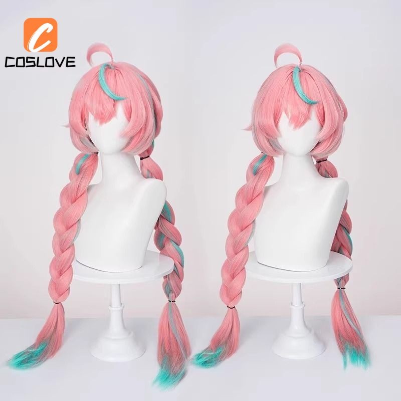 Anime Trò Chơi Genshin Tác Động Varesa Cosplay Tóc Giả Phù Hợp Với Người Phụ Nữ Tóc Xoăn Dài Đuôi Đôi Màu Hồng Tóc Giả Phụ Kiện Tóc