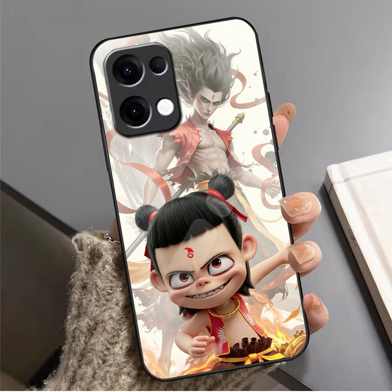 Ốp Điện Thoại Kính Ne Zha 03 Cho Oppo A54 A74 4G A79 5G A94 A3X Reno 11 12 13 11F 12F 13F 10 8 Cover