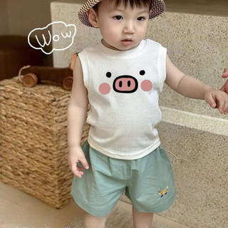Áo vest trẻ em dễ thương mùa hè mới cho bé trai và bé gái, áo phông không tay hoạt hình, áo đơn giản cho trẻ em