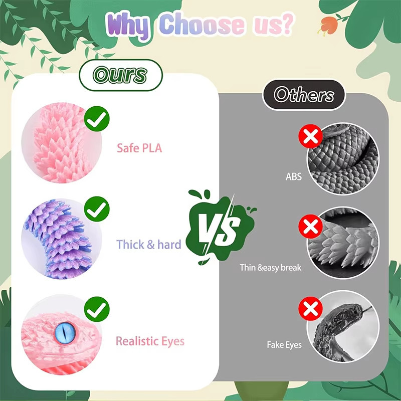 3D In Hình Rắn Khớp Nối Bush Viper Đồ Chơi-Dragon Rắn Tích Hợp Khớp Di Động Tượng Trang Trí Nhà Cửa Quà Tặng Trẻ Em Kích Thước 30CM