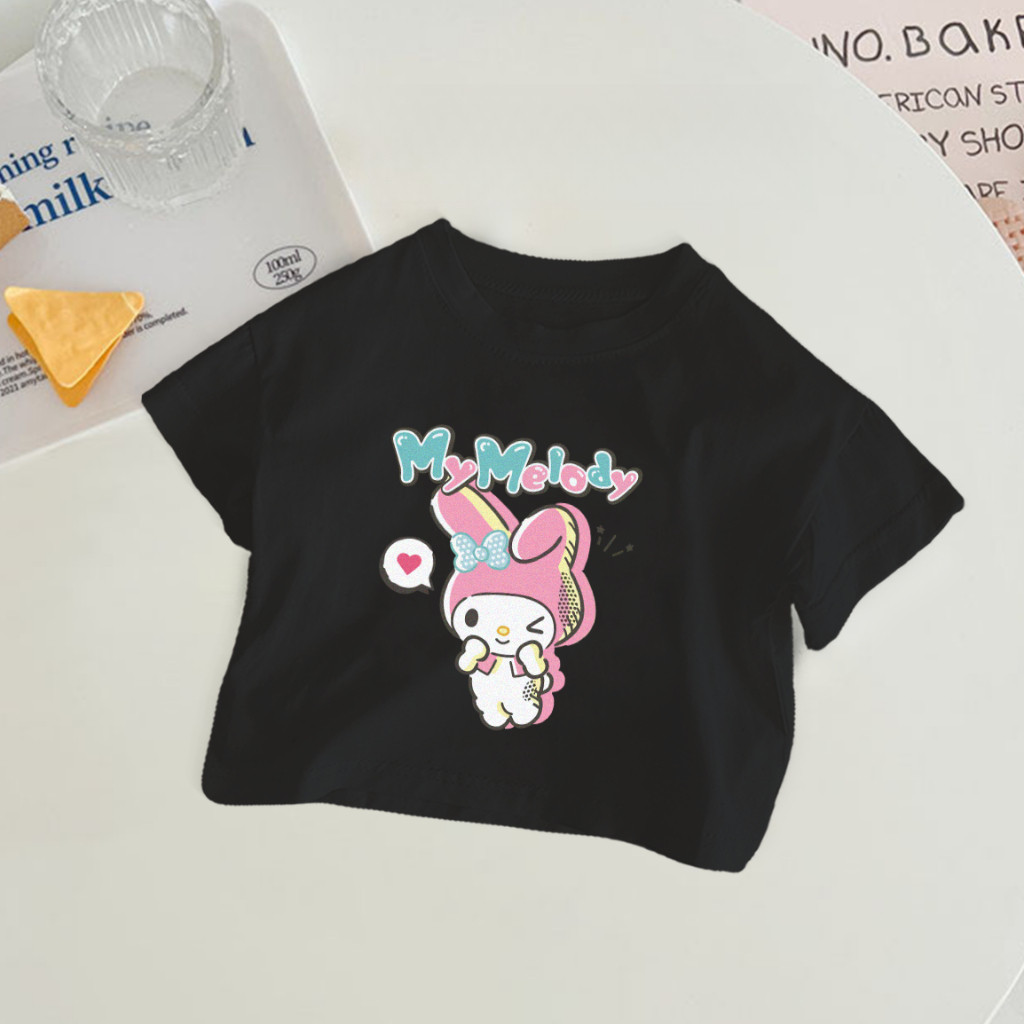2025 Áo thun crop top KUMORI mới cho bé gái, in 2D dễ thương, trang phục thường ngày