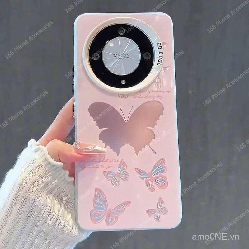 Honor X9C x9b x9a 5g ốp thông minh Honor X9C Ốp Honor Magic 7 Pro Ốp chống sốc mờ hình bướm màu hồng dễ thương Ốp điện thoại cứng có nút mạ sang trọng cho nữ sinh viên