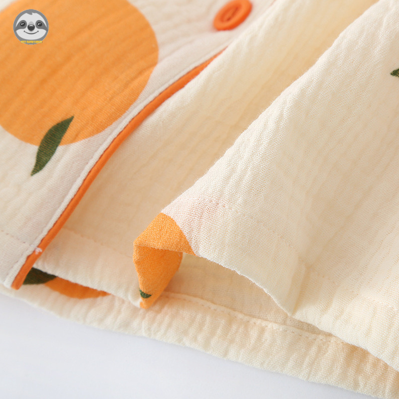 Bộ đồ ba mảnh Cotton nguyên chất Crepe mỏng dành cho nữ / Quần Short ngắn tay tươi mát nhỏ Bộ đồ ngủ Gạc Loungewear