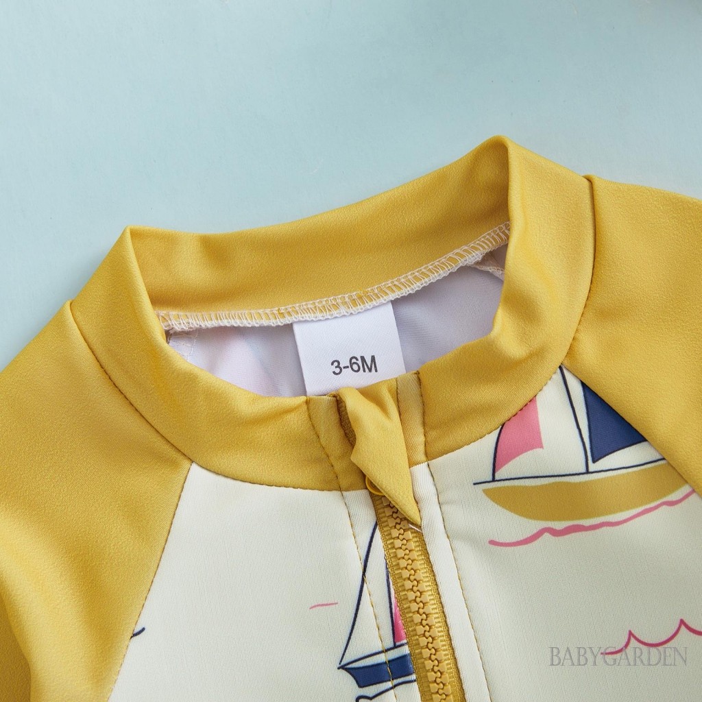 / / -0-5 tuổi Trẻ Em Bé Trai Rash Guard Đồ Bơi Có Mũ Thuyền buồm In Khóa Kéo Dài Tay Cổ Tròn Đồ Bơi Bé Trai