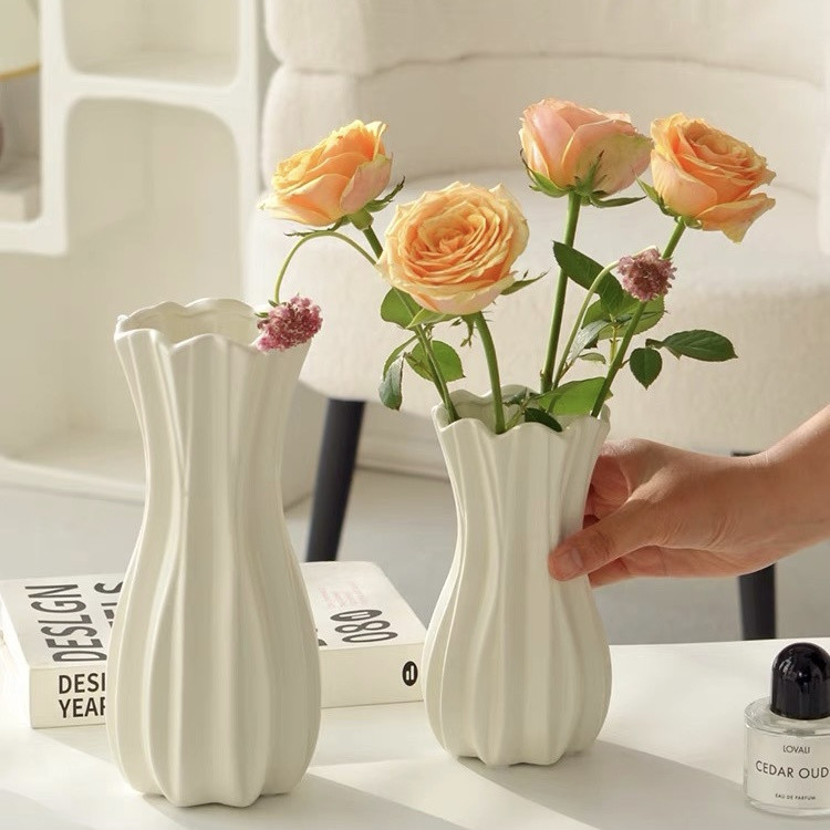 Bình hoa nhựa giả gốm décor, lọ hoa nhựa phong cách Bắc Âu