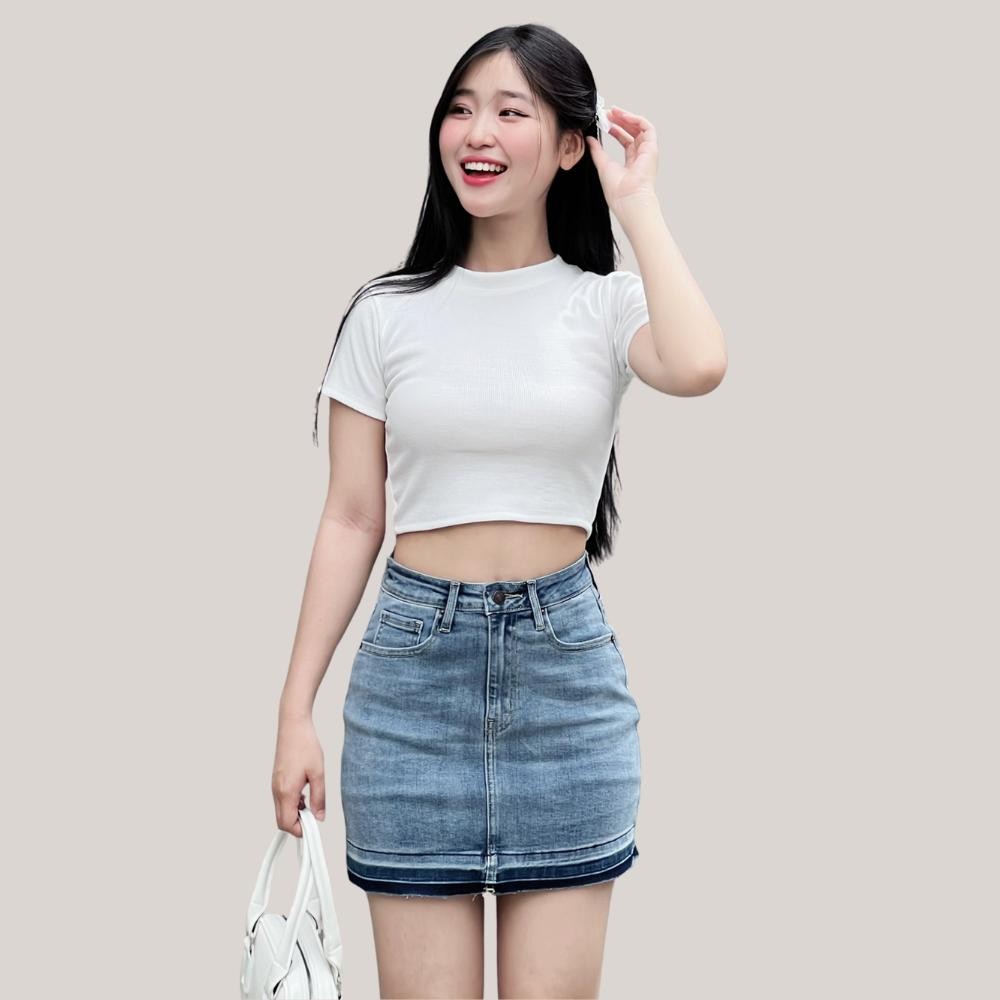 Ảnh TTTHAO - Chân váy jeans VNXK chất vải cotton co giãn cao cấp J4 - Cam kết không ưng trả hàng hoàn tiền 3