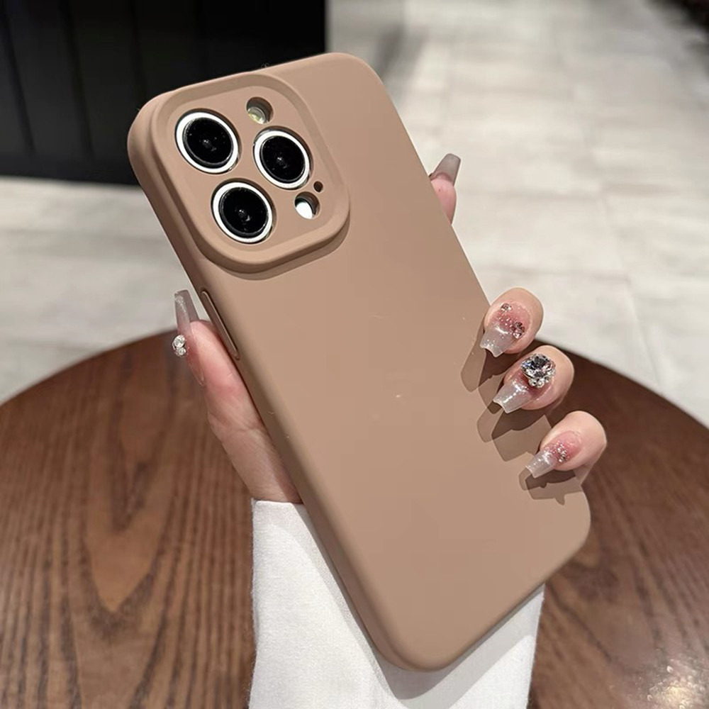 Ốp điện thoại bảo vệ ống kính chính xác bằng silicon lỏng màu nâu cho iPhone 17 Pro Max 16 Plus 15 14 13 12 11 Pro Max Vỏ chống sốc