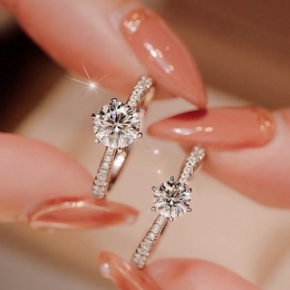 Nhẫn Nữ Giả Moissanite 1 Karat Sáu Móng Vuốt Nhẫn Kim Cương Mở Có Thể Điều Chỉnh 2025 Mới Cưới Cầu Hôn Nhân Tạo Nhẫn Kim Cương Quà Tặng Cặp Đôi