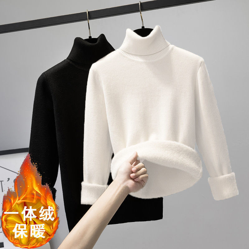Áo len cổ cao áo giữ ấm cho nữ áo mặc trong áo dệt kim lót nhung dày dặn mùa thu đông