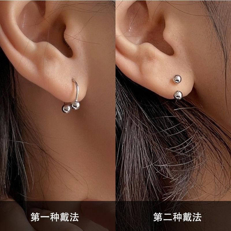 Đơn Giản Thép Titan Đôi Bóng Hình Chữ U Bông Tai Phù Hợp Với Không Phai Màu Nam Nữ Bông Tai