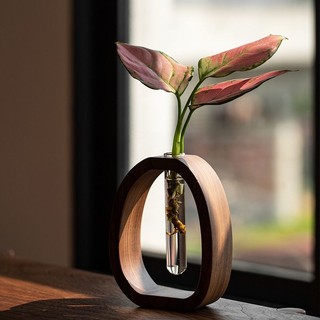 Mandyhome Walnut Hộ Gia Đình Bình Nhỏ Gỗ Chắc Chắn Thủy Tinh Trong Suốt Thủy Canh Hộp Đựng Hoa Thủy Canh Để Bàn Hoa Sắp Xếp Hoa Hoa Arr
