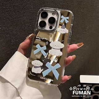 Ins Style Blue Bow Puppy Gương Trang Điểm Ốp lưng OPPO Reno 13 Pro 12 11 11F 10 9 8 7 SE Pro Plus 8Z 7Z 8T 6Z 5Z 5F 5K 4F 5 4 5G 4G Ốp Lưng Hoạt Hình Dễ Thương Vỏ chống sốc