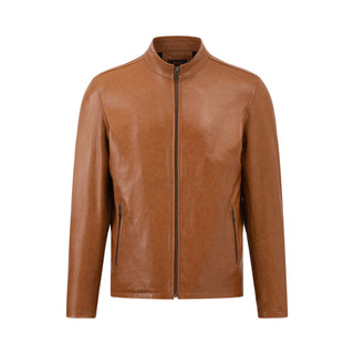 Áo da cừu nam FTT LEATHER Racer jacket trơn tay khoá dáng suông màu Vàng Nâu AD213C03