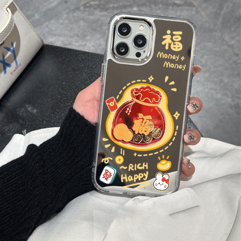 Năm Mới Đồng Xu Vàng Túi May Mắn Vỏ Gương Cho Google Pixel 10 9 Pro XL 9A 8 Pro 8A 7 Pro 7A 6A 5 XL 4 4A 5A 3A Vỏ Mềm Chống Sốc Làm Giàu Vỏ Điện Thoại