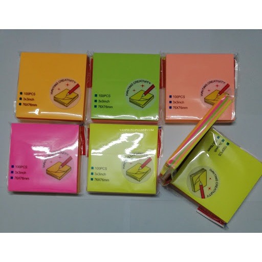 Note trộn 5 màu dạ quang 3x5”: 1 xấp 100 tờ. - Văn phòng phẩm