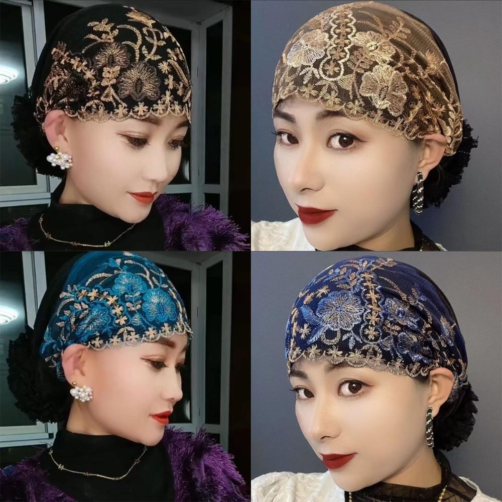 RTJIFSS Mũ Bonnet, Che Tóc Trắng Thêu Hoa Khăn Trùm Đầu, Full Cover Co Giãn Thoáng Khí Mũ Trùm Đầu Mùa Hè