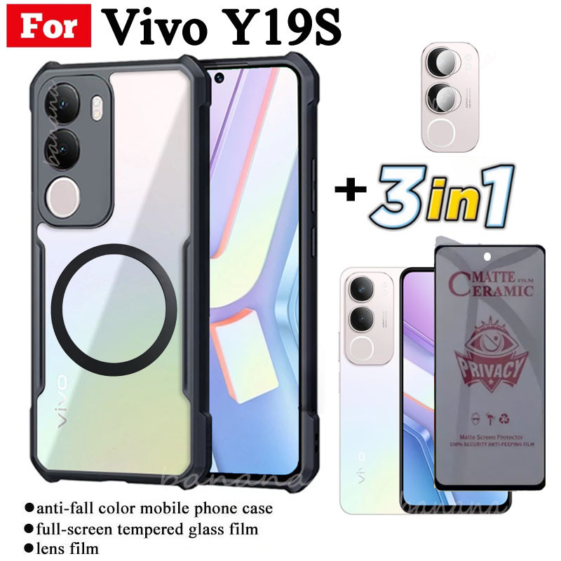 Ốp Điện Thoại Chống Sốc 3 Trong 1 Vivo Y19s Có Nhãn Dán Sạc Không Dây Từ Tính Cho Vivo Y29 5G Chống Gián Điệp Quyền Riêng Tư Bảo Vệ Toàn Diện Kính Cường Lực Bảo Vệ Màn Hình Và Phim Ống Kính