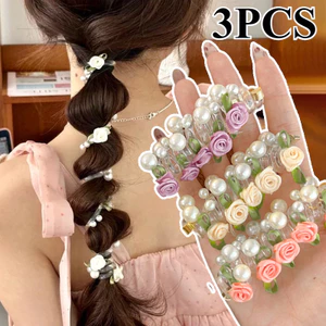 1 / 2 / 3 Cái Dây Điện Thoại Đàn Hồi Đầu 8cm - Dây Buộc Tóc Thiết Kế Hạt Hoa Hồng Cho Nữ, Băng Đô Quấn Tóc Nhựa Mềm Cho Bím / Đuôi Ngựa / Tạo Kiểu
