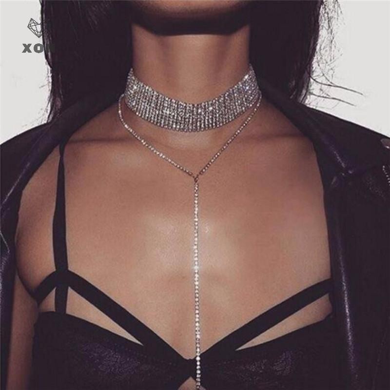 XON Vòng cổ choker đính đá pha lê nhân tạo thời trang