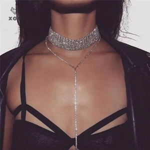 XON Vòng cổ choker đính đá pha lê nhân tạo thời trang