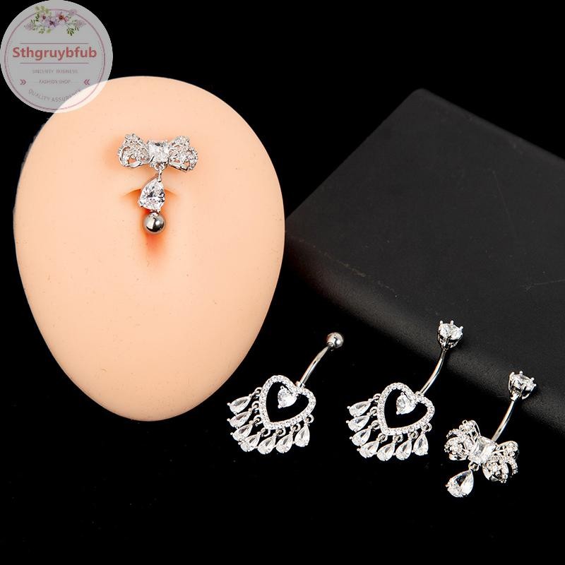 STHB Trái Tim Nơ Zircon Bụng Nút Nhẫn Rốn Xuyên Kim Cương Giả sels Bụng Thanh Dành Cho Nữ Trang Sức Cơ Thể VN