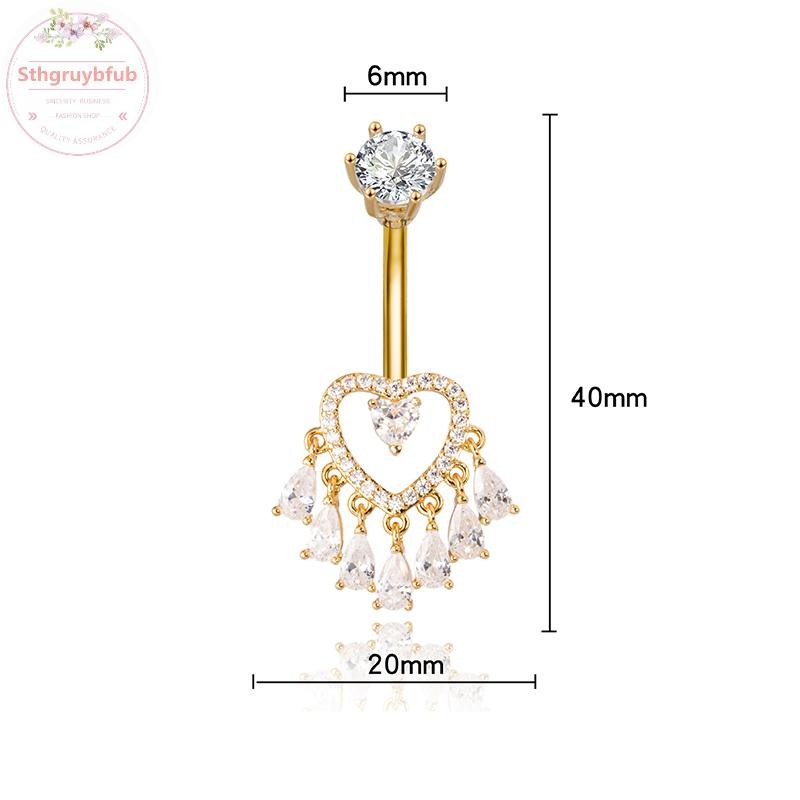 STHB Trái Tim Nơ Zircon Bụng Nút Nhẫn Rốn Xuyên Kim Cương Giả sels Bụng Thanh Dành Cho Nữ Trang Sức Cơ Thể VN