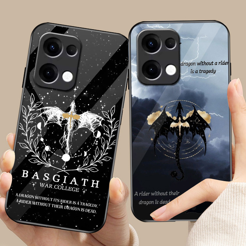 Ốp điện thoại kính đại học chiến tranh basgiath cho Oppo A54 A74 4G A79 5G A94 A3X Reno 11 12 13 11F 12F 13F 10 8 Cover
