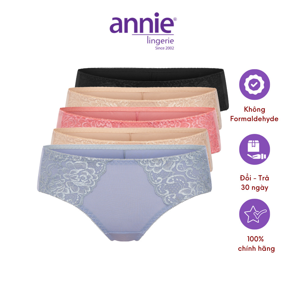 Combo 5 quần lót nữ phối ren annie QE 2178 không vết hằn, co giãn 4 chiều, lưng thấp mặc thoải mái